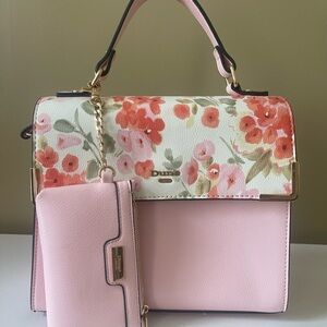 Dune London Pink Satchel with Floral Accents